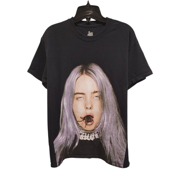 Billie Eilish Graphic Women's T-Shirt 2019 Lash Music Black Purple Spider Medium - Picture 1 of 9